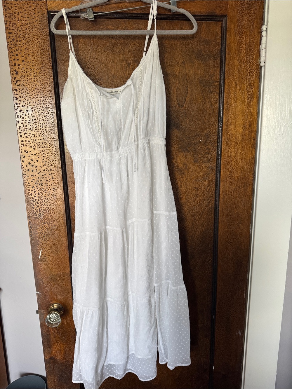 Abercrombie & Fitch White Swiss Dot Tiered Maxi Dress